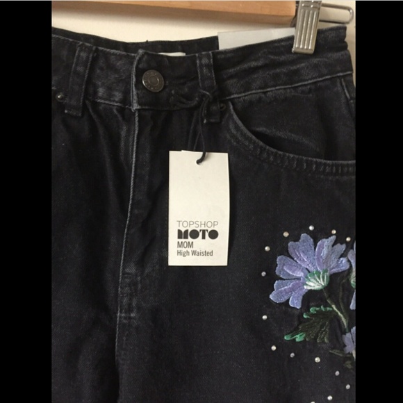 TopShop Embroidered Black High Waisted Mom Jeans - Picture 5 of 6